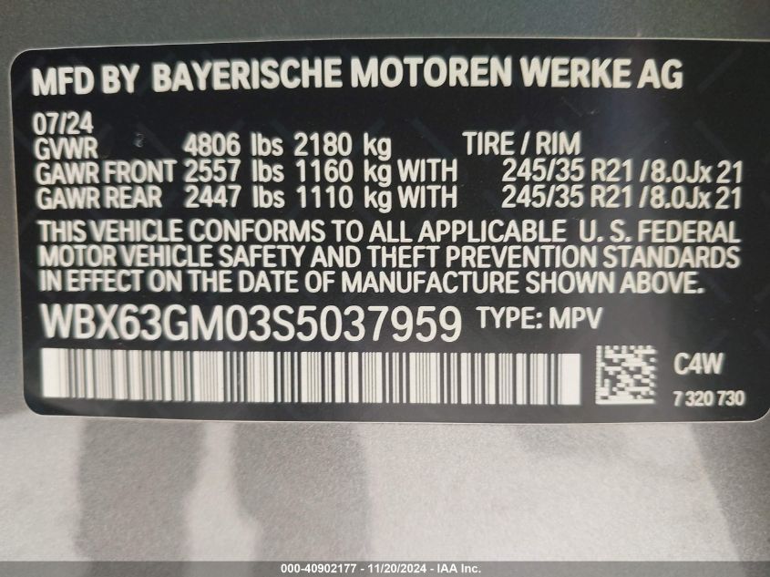 2025 BMW X2 xDrive28I VIN: WBX63GM03S5037959 Lot: 40902177