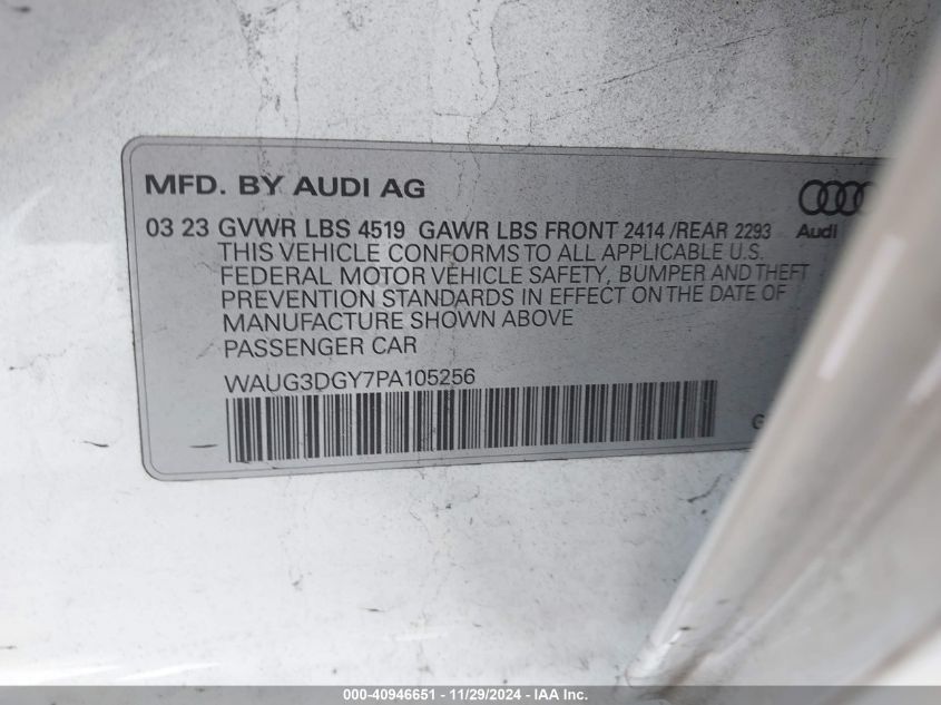 2023 Audi S3 Premium Tfsi Quattro S Tronic VIN: WAUG3DGY7PA105256 Lot: 40946651