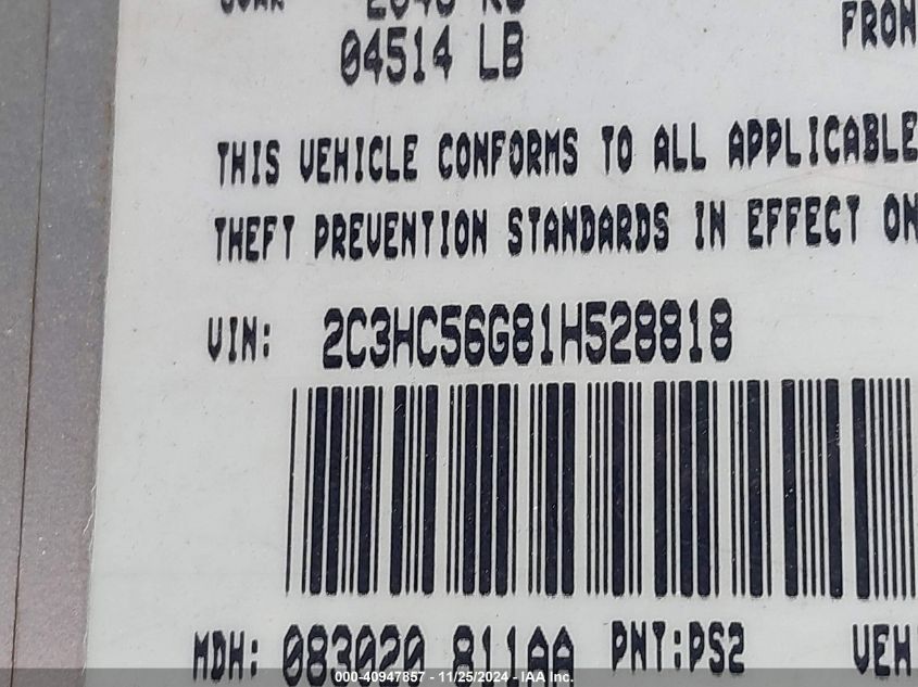 2001 Chrysler Lhs VIN: 2C3HC56G81H528818 Lot: 40947857