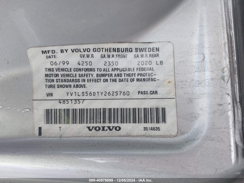 2000 Volvo S70 Glt/Glt Se VIN: YV1LS56D1Y2625760 Lot: 40979599