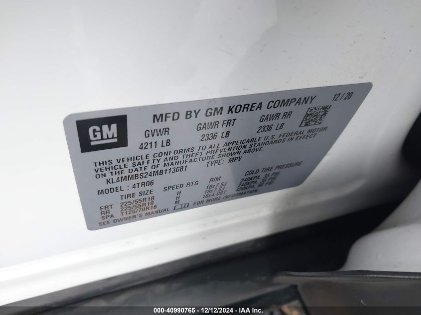 2021 Buick Encore Gx Fwd Preferred VIN: KL4MMBS24MB113681 Lot: 40990765