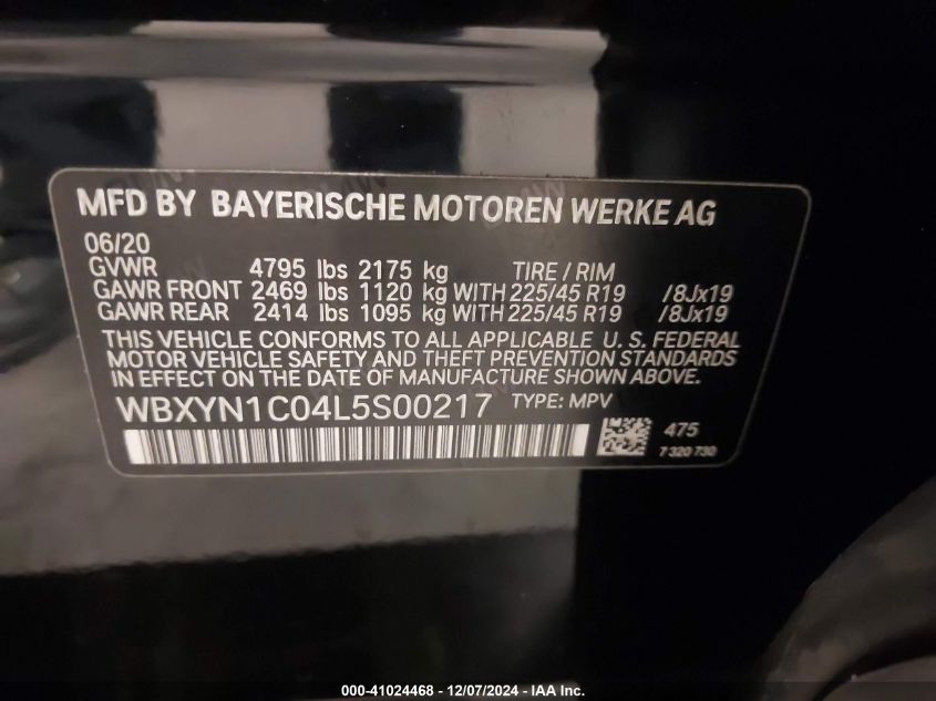 2020 BMW X2 M35I VIN: WBXYN1C04L5S00217 Lot: 41024468