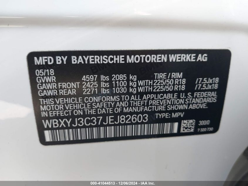 2018 BMW X2 Sdrive28I VIN: WBXYJ3C37JEJ82603 Lot: 41044513