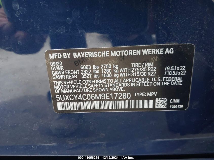 2021 BMW X6 Sdrive40I VIN: 5UXCY4C06M9E17280 Lot: 41056289