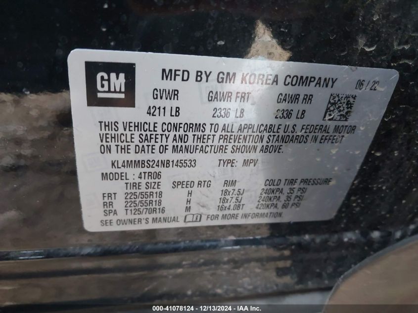 2022 Buick Encore Gx Fwd Preferred VIN: KL4MMBS24NB145533 Lot: 41078124