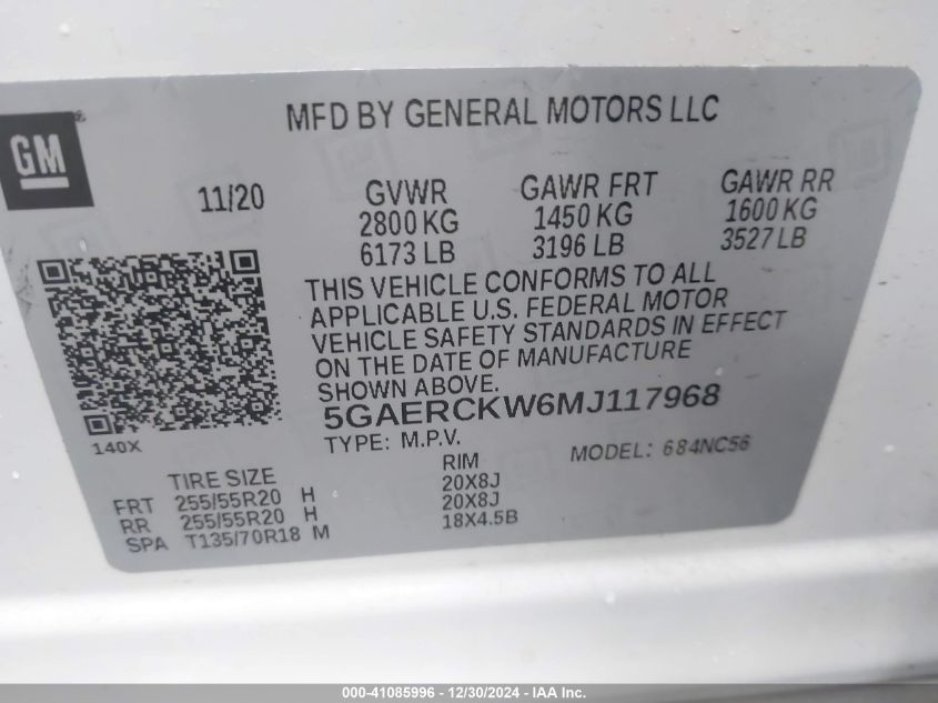 2021 Buick Enclave Fwd Premium VIN: 5GAERCKW6MJ117968 Lot: 41085996