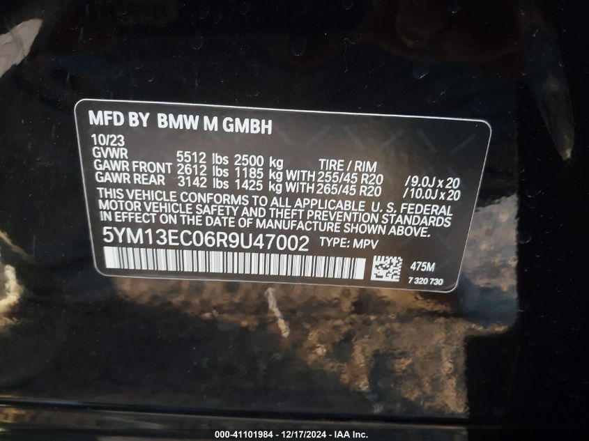 2024 BMW X3 M VIN: 5YM13EC06R9U47002 Lot: 41101984