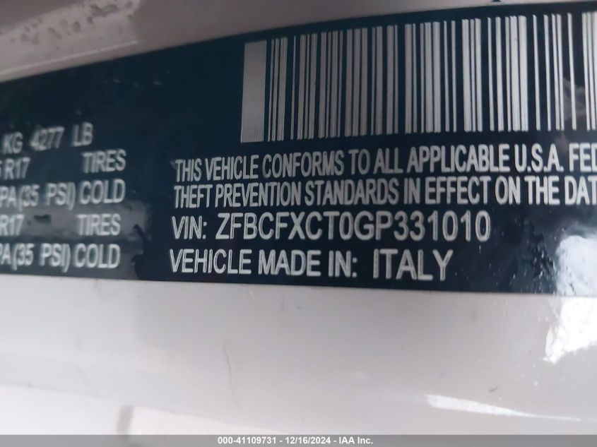 2016 Fiat 500X Trekking VIN: ZFBCFXCT0GP331010 Lot: 41109731