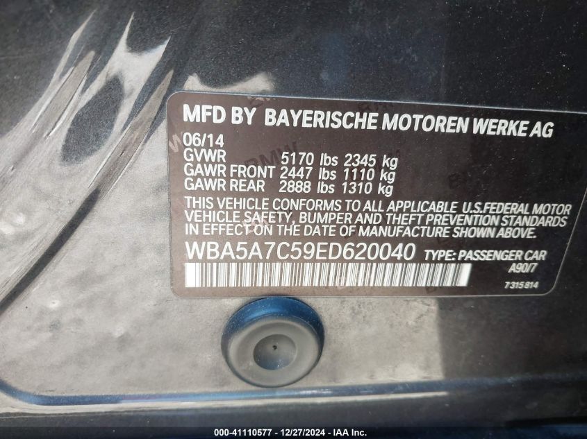 2014 BMW 528I xDrive VIN: WBA5A7C59ED620040 Lot: 41110577