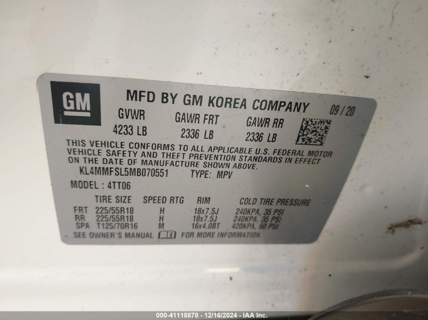 2021 Buick Encore Gx Fwd Essence VIN: KL4MMFSL5MB070551 Lot: 41118878