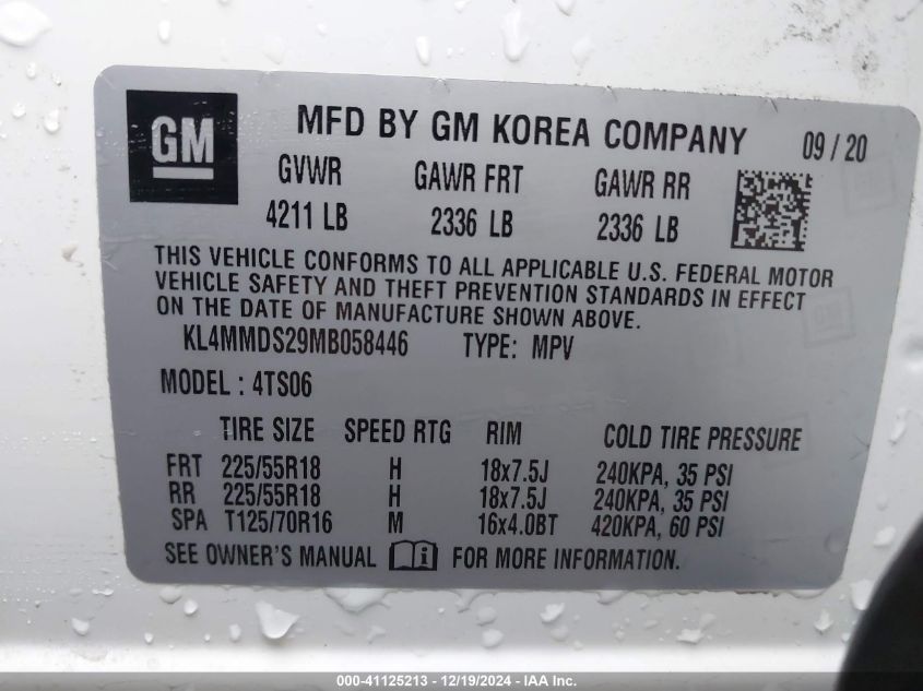 2021 Buick Encore Gx Fwd Select VIN: KL4MMDS29MB058446 Lot: 41125213