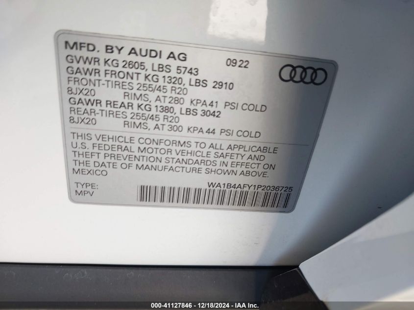 2023 Audi Sq5 Premium Plus Tfsi Quattro Tiptronic VIN: WA1B4AFY1P2036725 Lot: 41127846