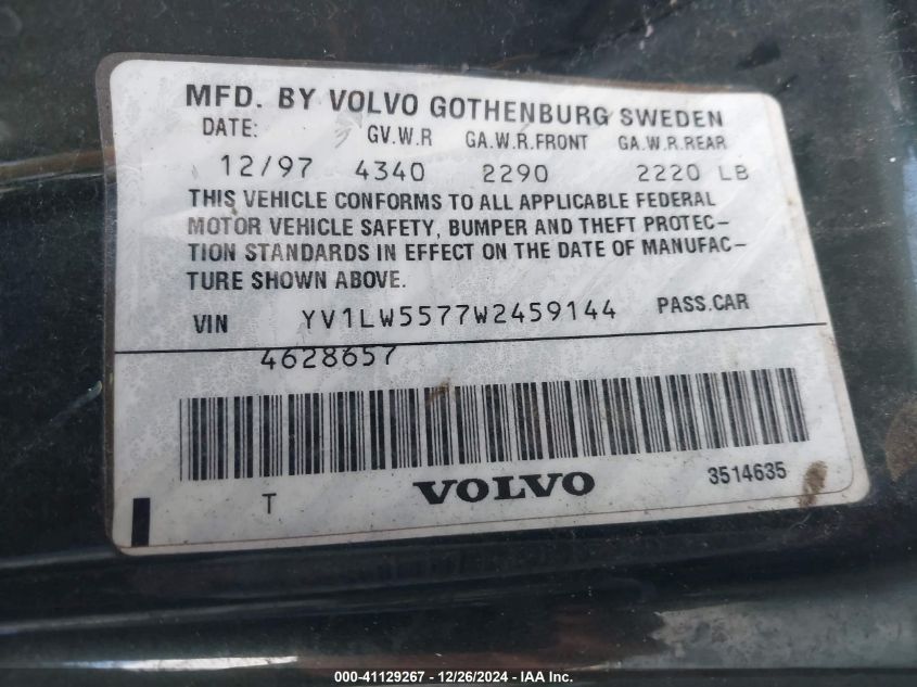 1998 Volvo V70 Gtas/Gtms VIN: YV1LW5577W2459144 Lot: 41129267