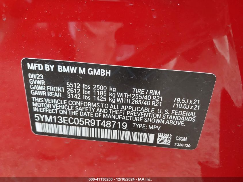 2024 BMW X3 M VIN: 5YM13EC05R9T48719 Lot: 41130200