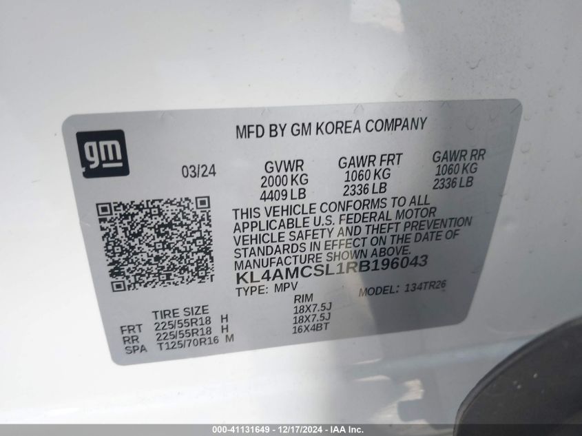 2024 Buick Encore Gx Preferred Awd VIN: KL4AMCSL1RB196043 Lot: 41131649