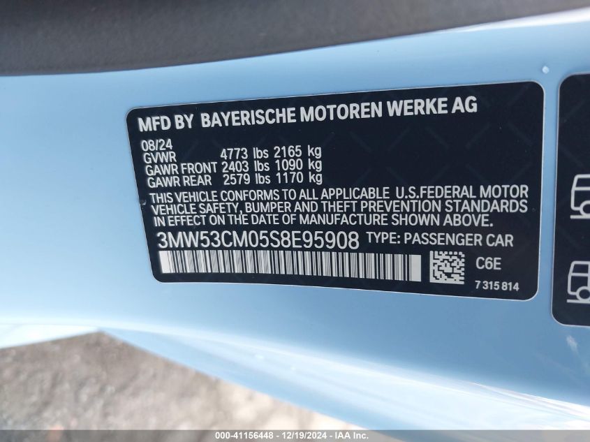 2025 BMW M240 I xDrive VIN: 3MW53CM05S8E95908 Lot: 41156448