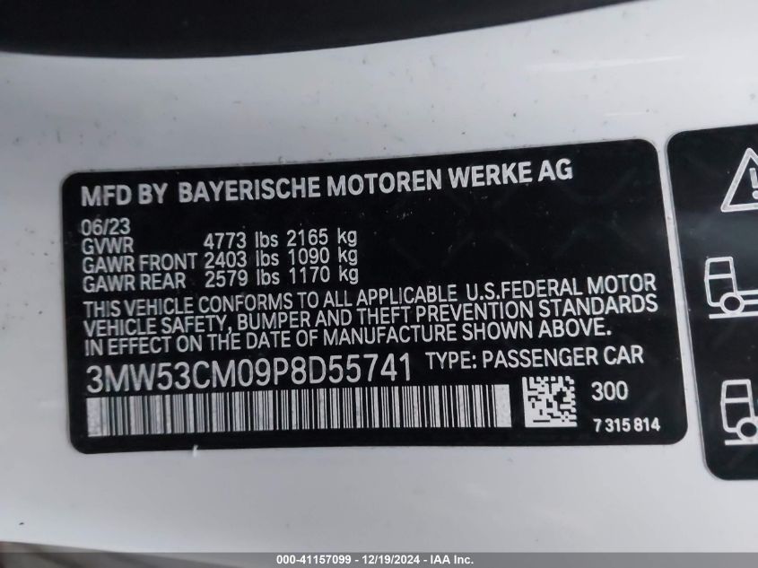 2023 BMW M240 I xDrive VIN: 3MW53CM09P8D55741 Lot: 41157099