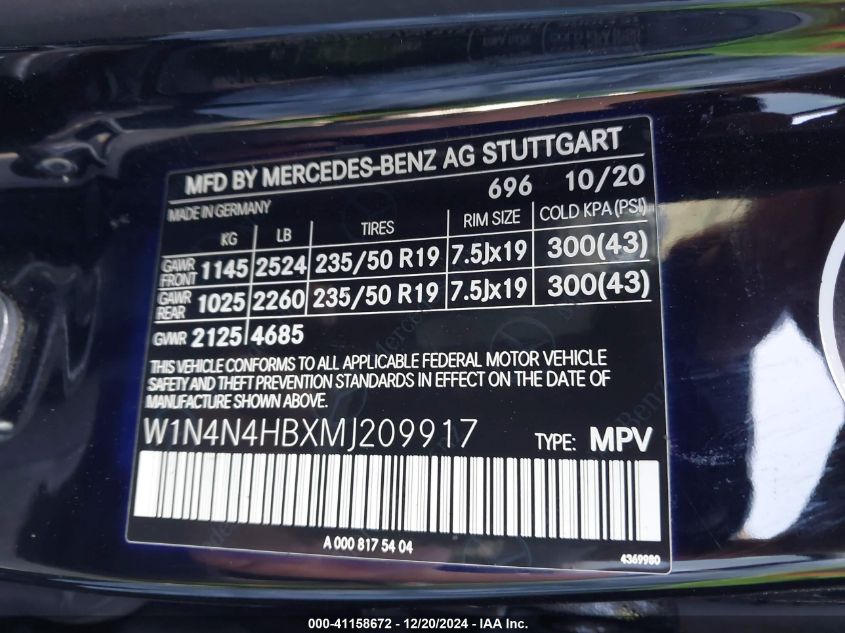 2021 Mercedes-Benz Gla 250 4Matic VIN: W1N4N4HBXMJ209917 Lot: 41158672