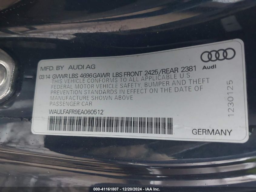 2014 Audi A5 2.0T Premium VIN: WAULFAFR9EA060512 Lot: 41161807