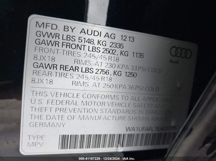 2014 Audi Allroad 2.0T Premium VIN: WA1UFAFL7EA095157 Lot: 41167229