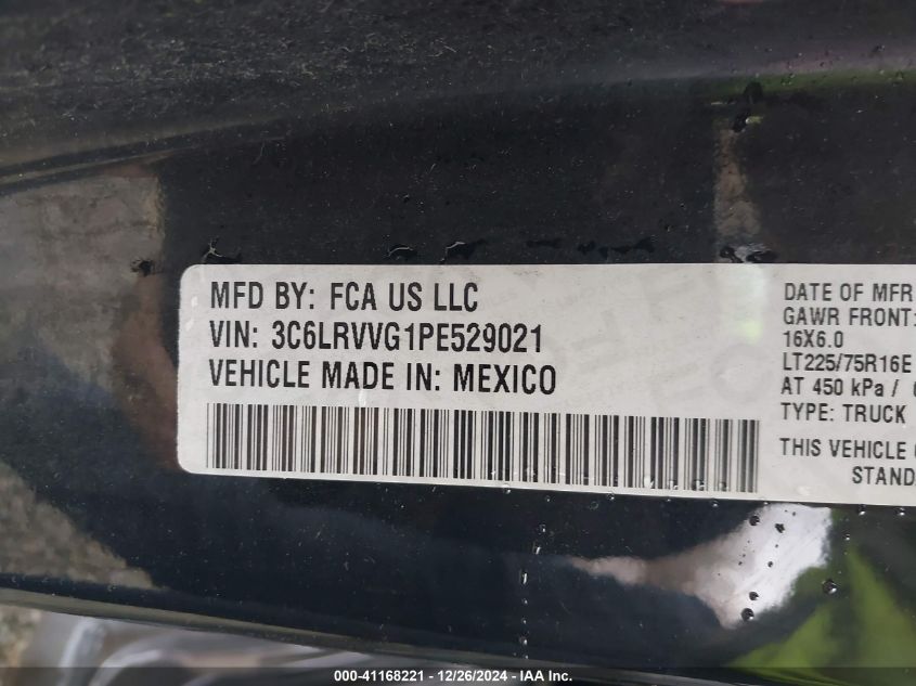 2023 Ram Promaster 2500 Low Roof 136 Wb VIN: 3C6LRVVG1PE529021 Lot: 41168221