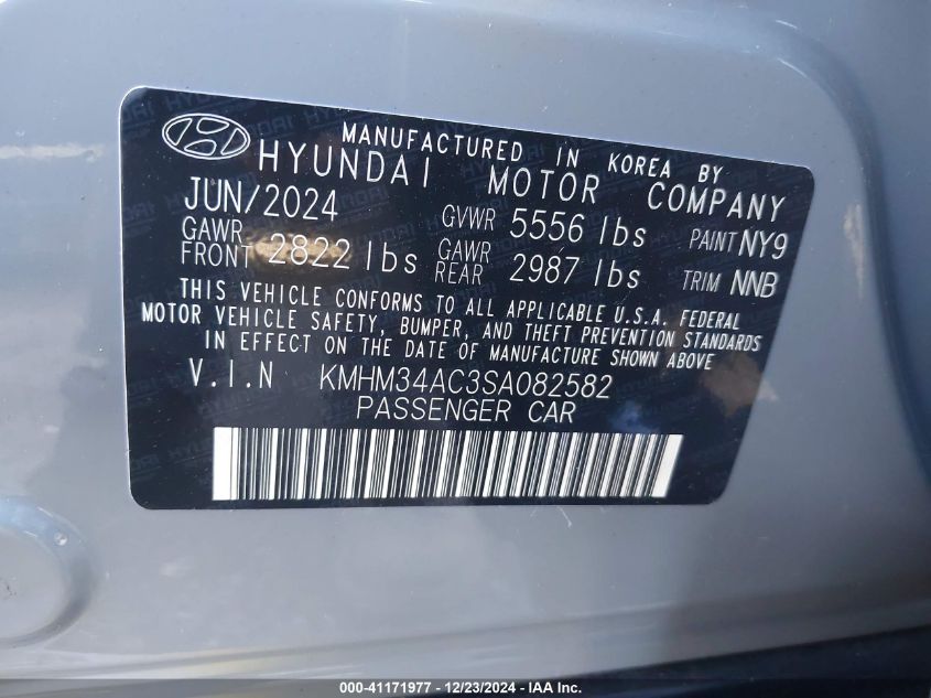 2025 Hyundai Ioniq 6 Sel VIN: KMHM34AC3SA082582 Lot: 41171977