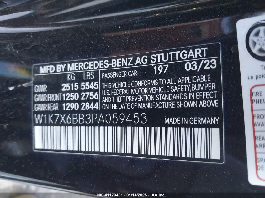 2023 Mercedes-Benz Amg Gt 53 4-Door Coupe VIN: W1K7X6BB3PA059453 Lot: 41173481