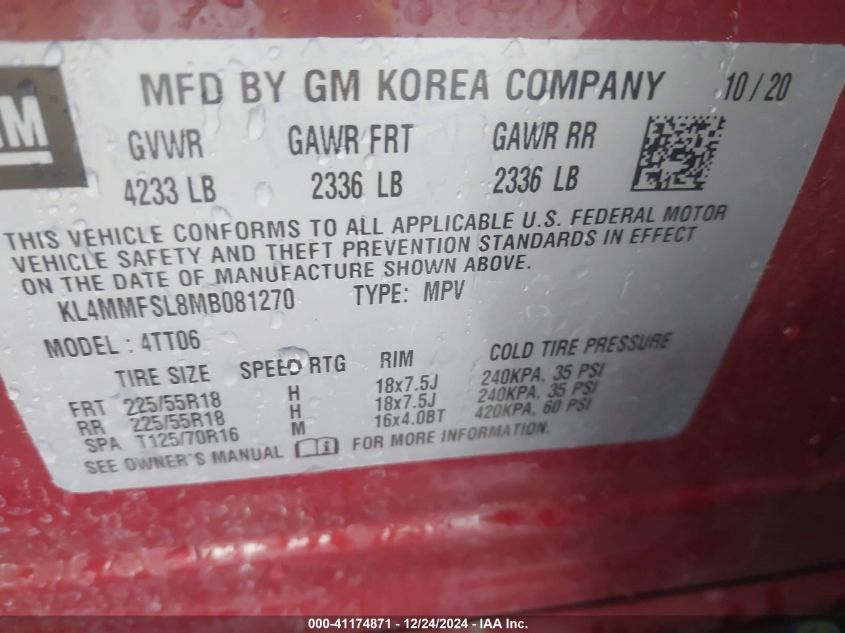 2021 Buick Encore Gx Fwd Essence VIN: KL4MMFSL8MB081270 Lot: 41174871