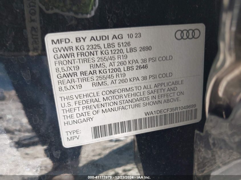 2024 Audi Q3 Premium 45 Tfsi S Line Quattro Tiptronic VIN: WA1DECF35R1049699 Lot: 41177879