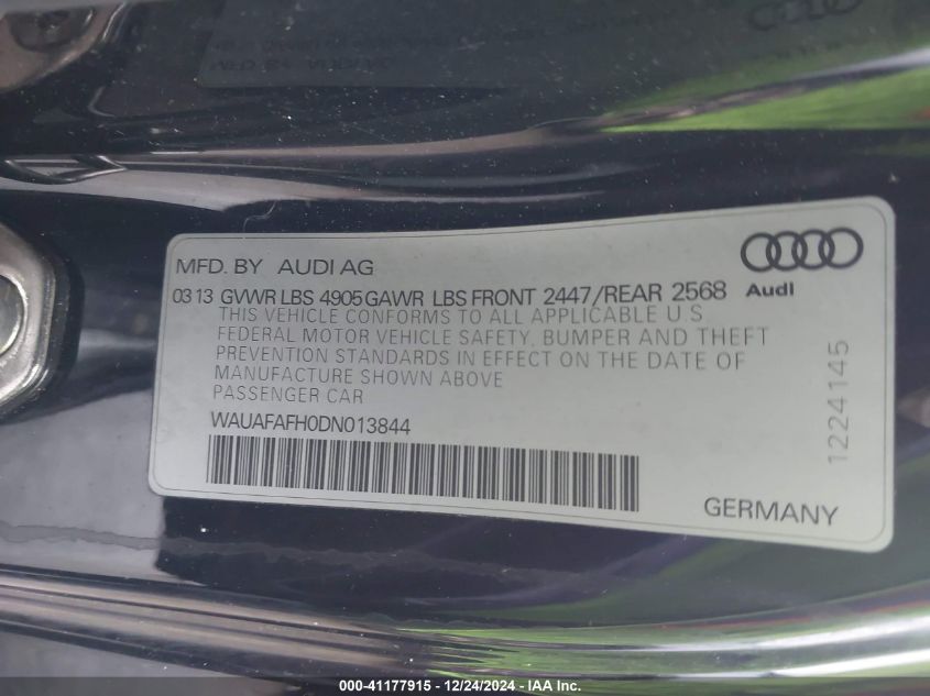 2013 Audi A5 2.0T Premium VIN: WAUAFAFH0DN013844 Lot: 41177915