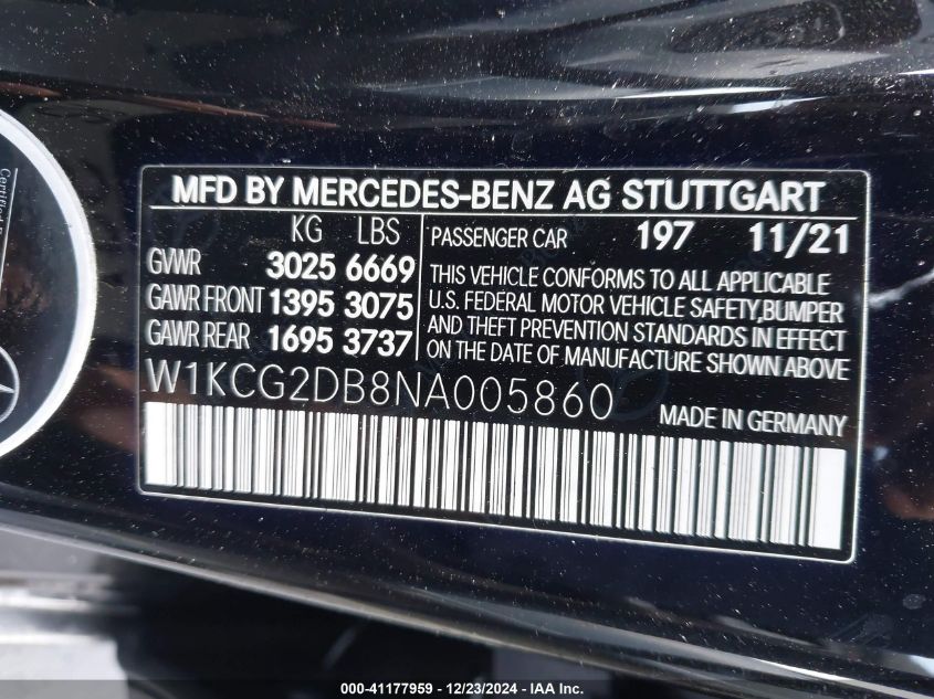 2022 Mercedes-Benz Eqs Sedan 450+ VIN: W1KCG2DB8NA005860 Lot: 41177959