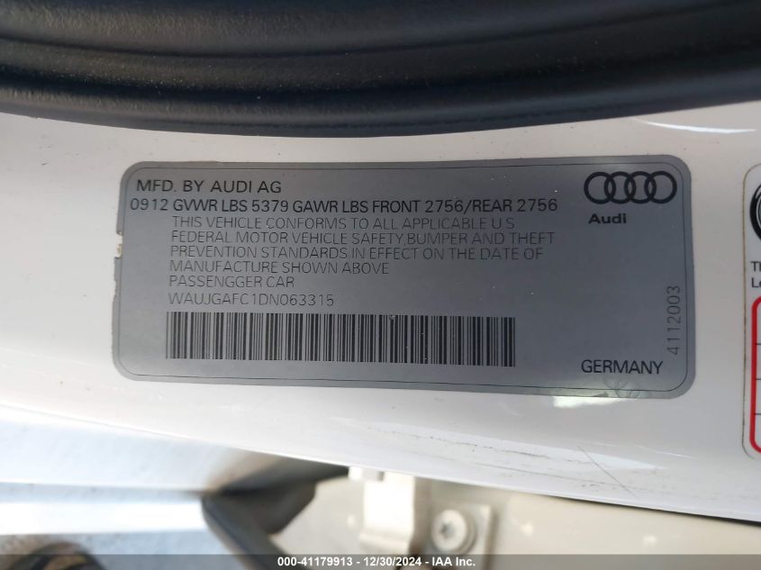 2013 Audi A6 3.0T Prestige VIN: WAUJGAFC1DN063315 Lot: 41179913