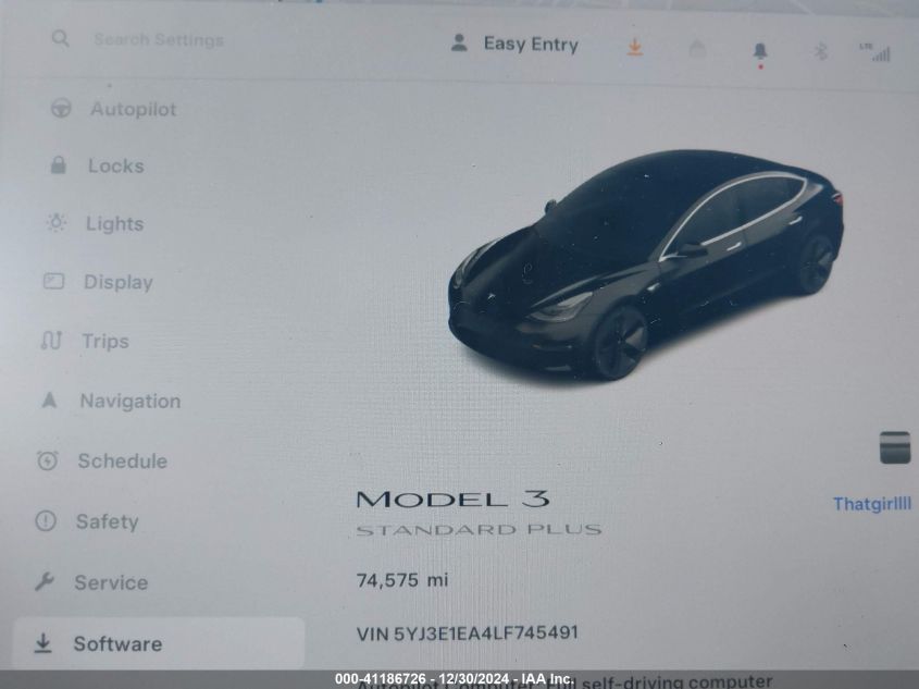 2020 Tesla Model 3 Standard Range Plus Rear-Wheel Drive/Standard Range Rear-Wheel Drive VIN: 5YJ3E1EA4LF745491 Lot: 41186726