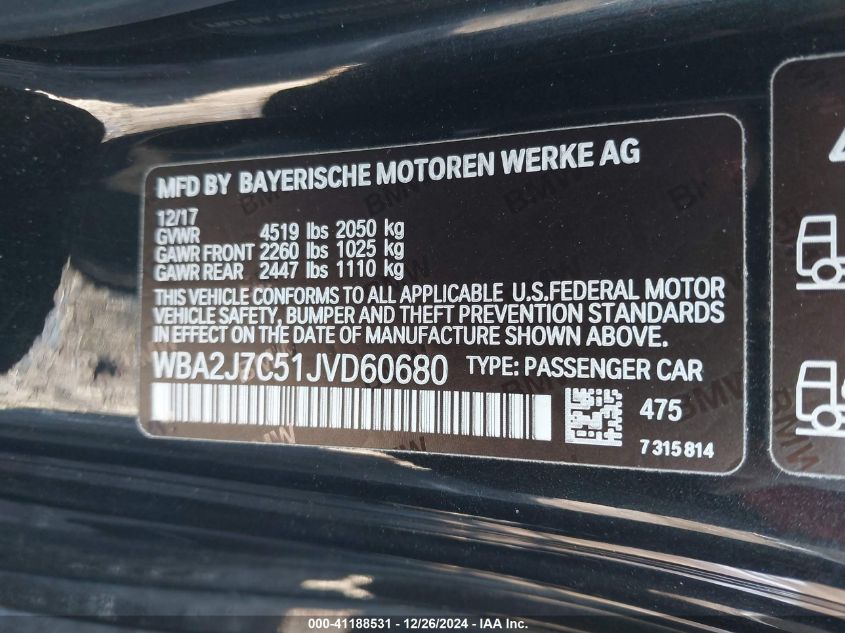 2018 BMW M240I xDrive VIN: WBA2J7C51JVD60680 Lot: 41188531