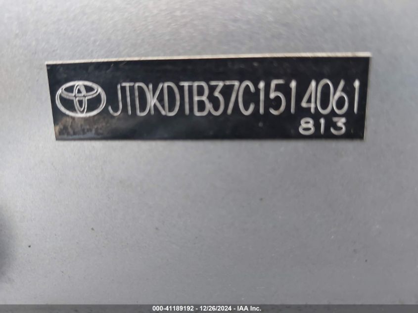 2012 Toyota Prius C Four VIN: JTDKDTB37C1514061 Lot: 41189192