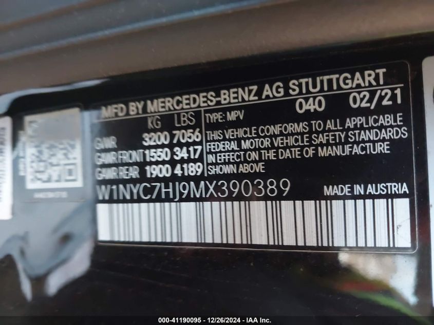 2021 Mercedes-Benz Amg G 63 4Matic VIN: W1NYC7HJ9MX390389 Lot: 41190095