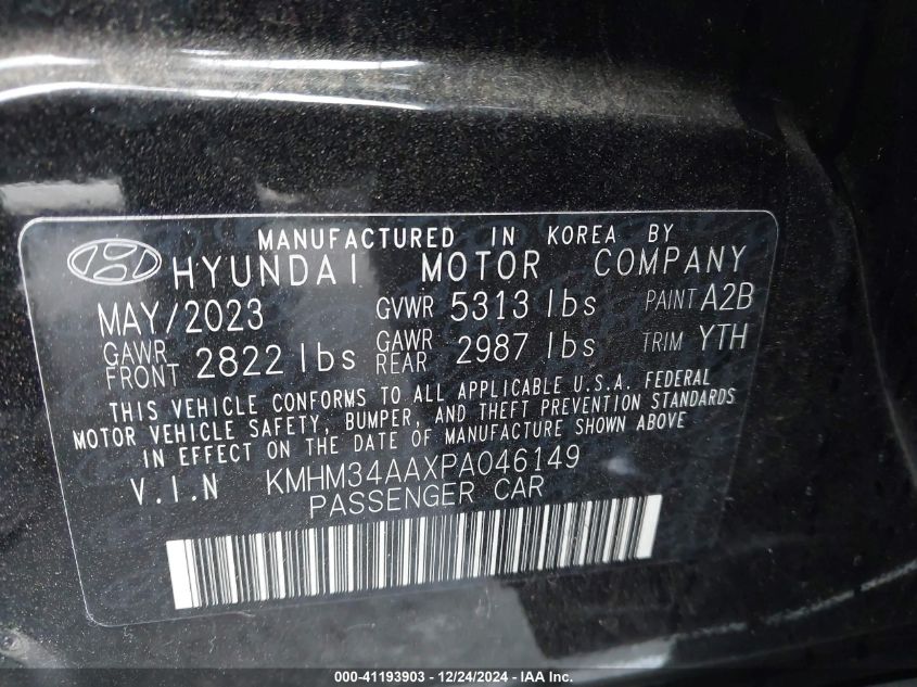 2023 Hyundai Ioniq 6 Sel VIN: KMHM34AAXPA046149 Lot: 41193903