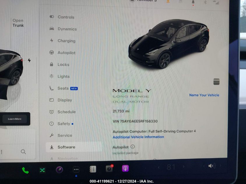2024 Tesla Model Y Long Range Dual Motor All-Wheel Drive VIN: 7SAYGAEE5RF158330 Lot: 41199621