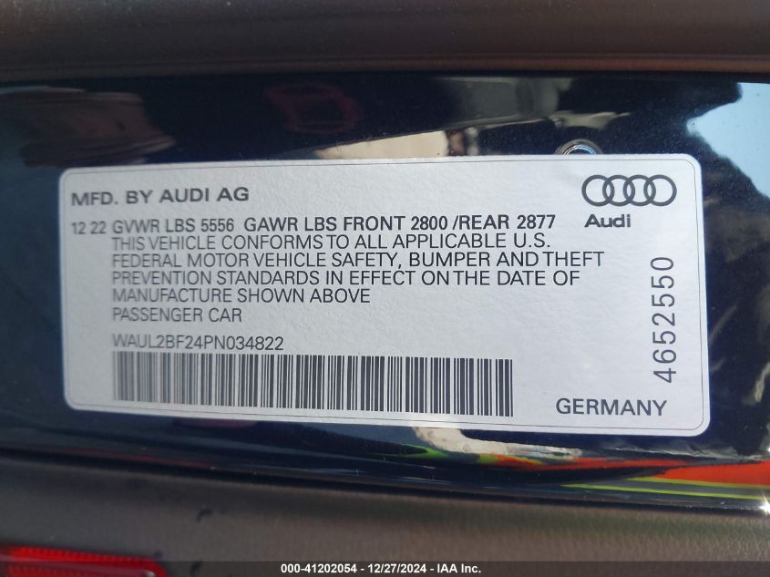 2023 Audi A6 Sedan Premium Plus 55 Tfsi Quattro S Tronic VIN: WAUL2BF24PN034822 Lot: 41202054