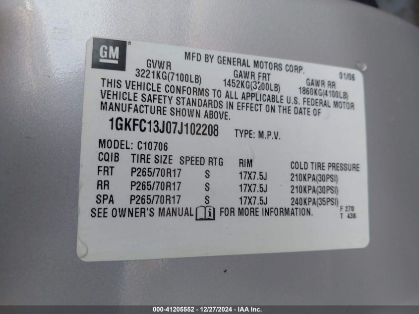 2007 GMC Yukon Commercial Fleet VIN: 1GKFC13J07J102208 Lot: 41205552