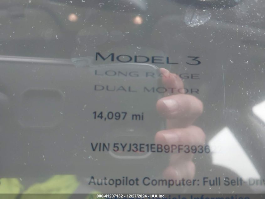 2023 Tesla Model 3 Long Range Dual Motor All-Wheel Drive VIN: 5YJ3E1EB9PF393622 Lot: 41207132