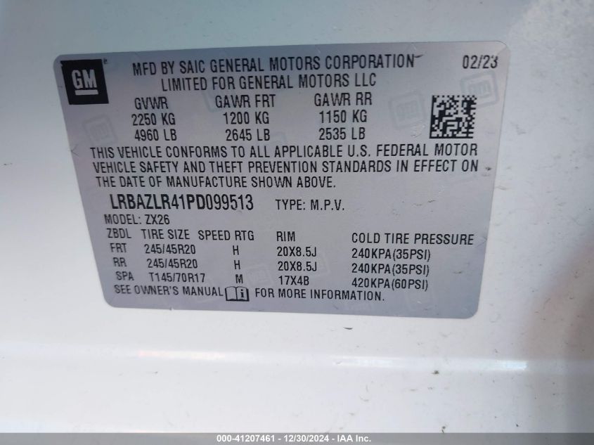 2023 Buick Envision Preferred VIN: LRBAZLR41PD099513 Lot: 41207461