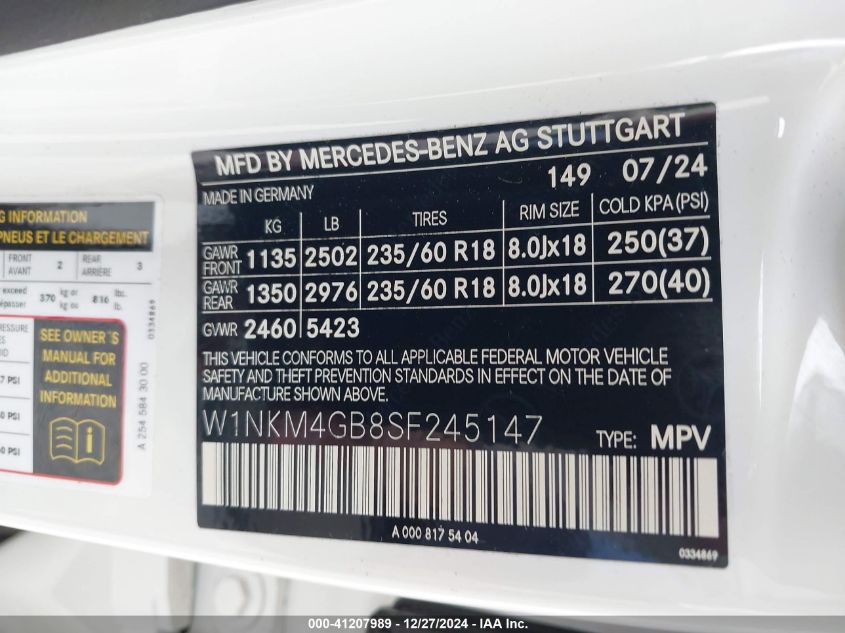 2025 Mercedes-Benz Glc 300 Suv VIN: W1NKM4GB8SF245147 Lot: 41207989