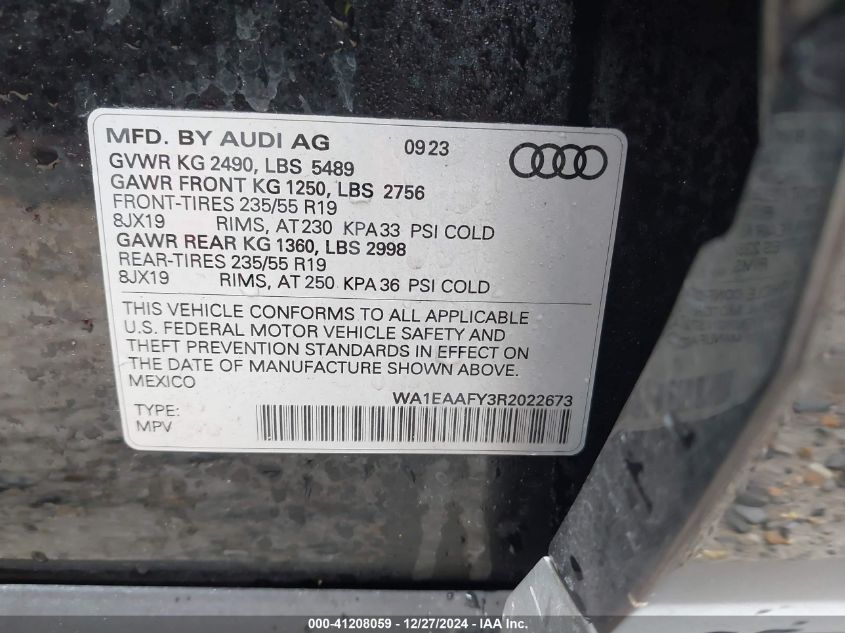 2024 Audi Q5 Premium Plus 45 Tfsi S Line Quattro VIN: WA1EAAFY3R2022673 Lot: 41208059