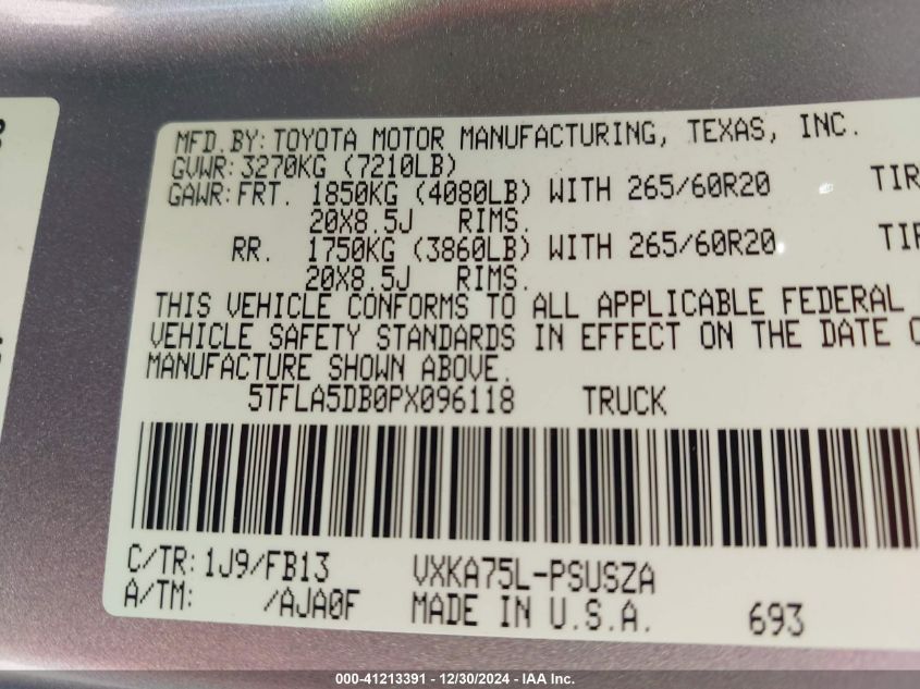 2023 Toyota Tundra Sr5 VIN: 5TFLA5DB0PX096118 Lot: 41213391