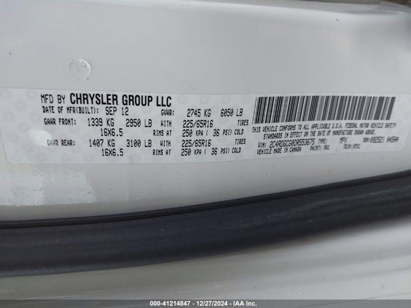 2013 Dodge Grand Caravan Sxt VIN: 2C4RDGCG0DR553675 Lot: 41214847