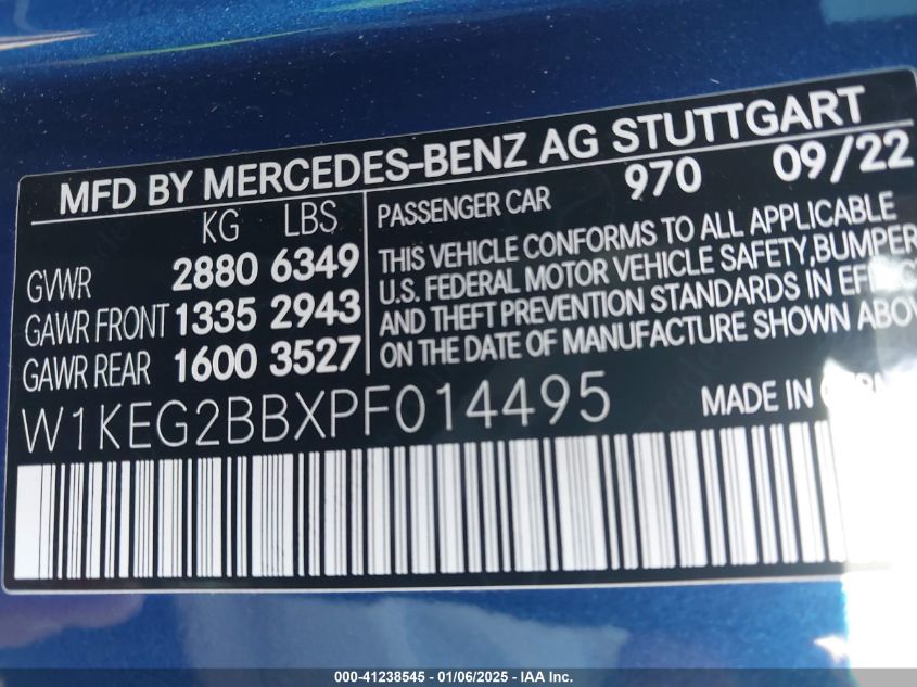 2023 Mercedes-Benz Eqe 350 VIN: W1KEG2BBXPF014495 Lot: 41238545