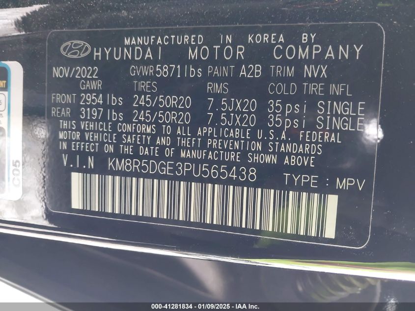 2023 Hyundai Palisade Limited VIN: KM8R5DGE3PU565438 Lot: 41281834