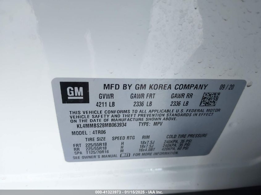 2021 Buick Encore Gx Fwd Preferred VIN: KL4MMBS28MB063934 Lot: 41323973