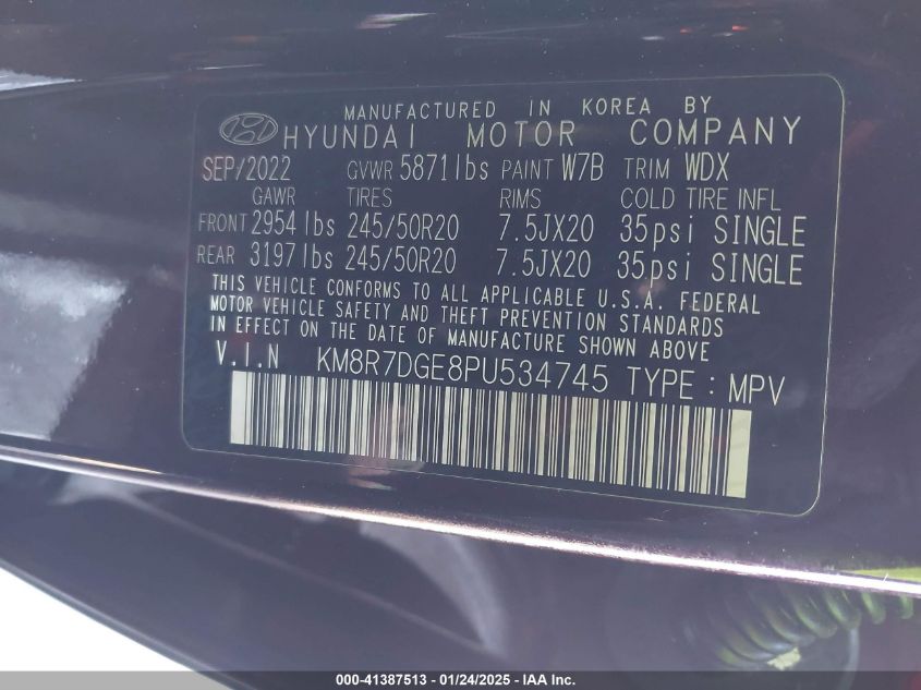 2023 Hyundai Palisade Calligraphy VIN: KM8R7DGE8PU534745 Lot: 41387513